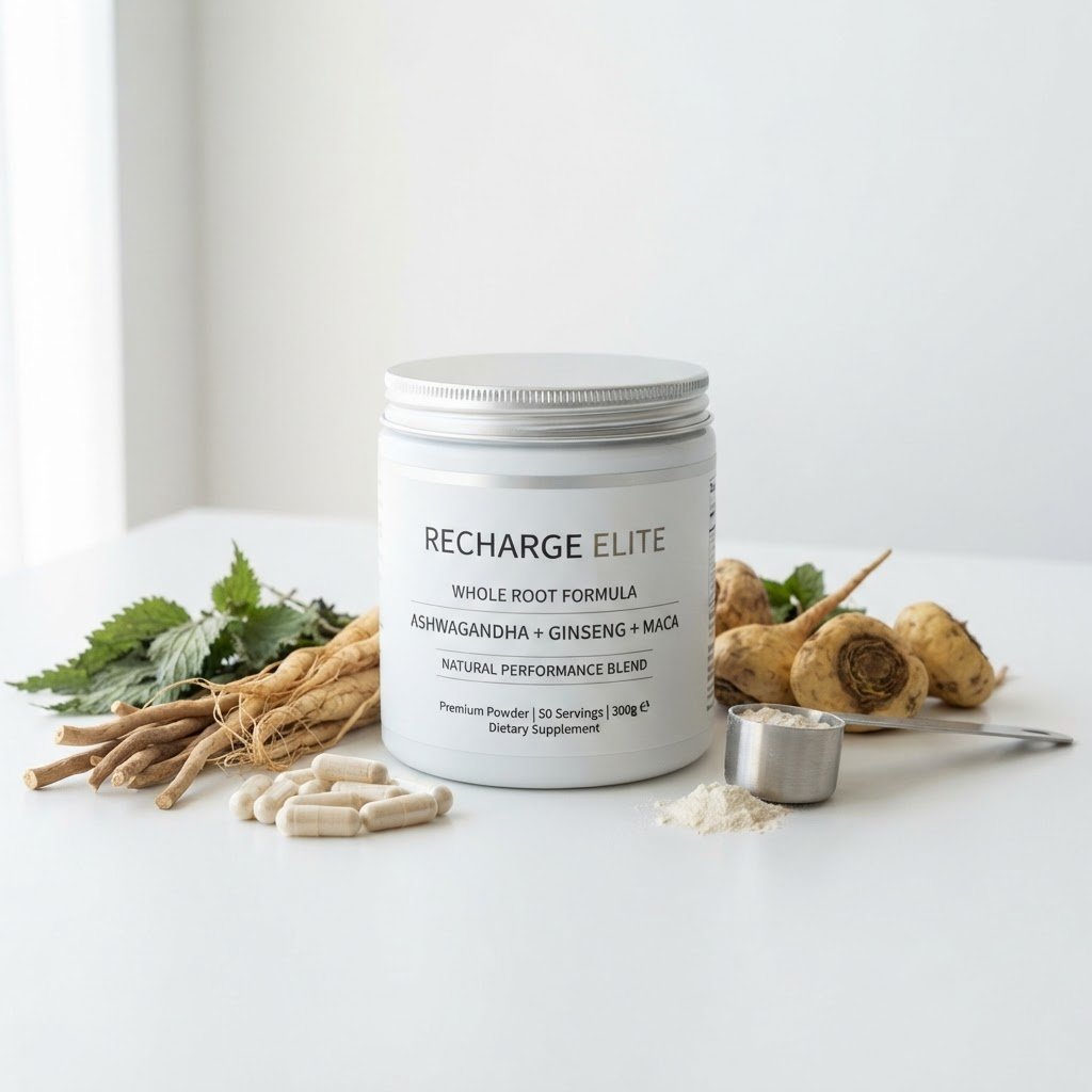 ProstaVive supplement powder with natural ingredients including ashwagandha, ginseng, and maca root