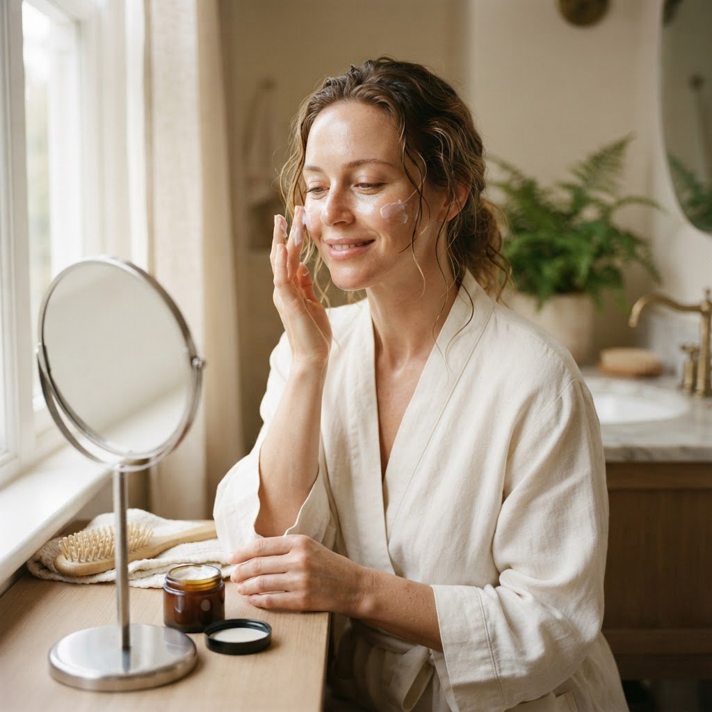 applying gentle moisturizer to sensitive skin
