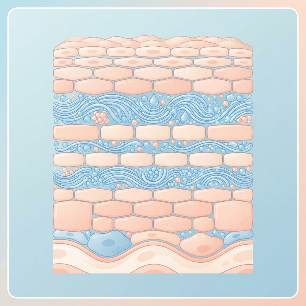 Illustration of the skin barrier with ceramides and hyaluronic acid