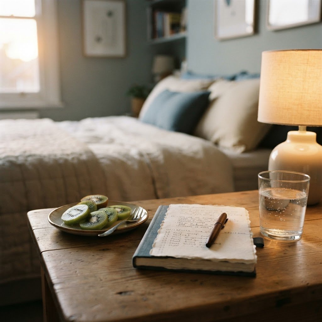 Kiwifruit evening snack beside a sleep journal