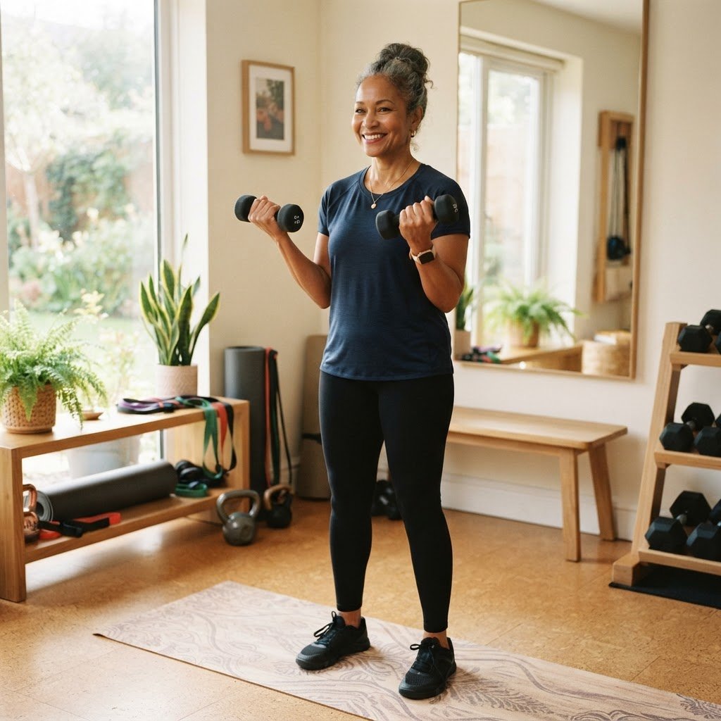 Mature adult doing resistance training with dumbbells