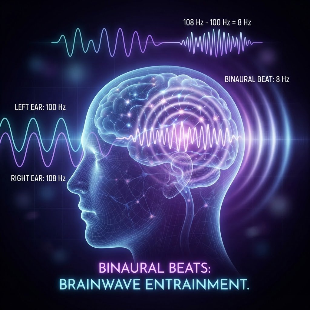 Sound wave frequencies and binaural beats affecting brain activity visualization
