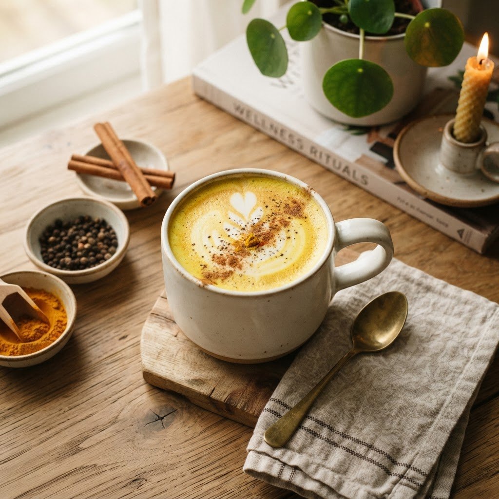 Golden turmeric latte with black pepper for maximum absorption